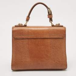 Dolce & Gabbana Brown Lizard Embossed Leather Small Miss Monica Top Handle Bag