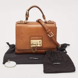 Dolce & Gabbana Brown Lizard Embossed Leather Small Miss Monica Top Handle Bag