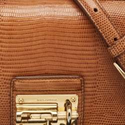 Dolce & Gabbana Brown Lizard Embossed Leather Small Miss Monica Top Handle Bag