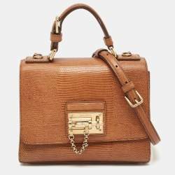 Dolce & Gabbana Brown Lizard Embossed Leather Small Miss Monica Top Handle Bag
