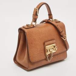 Dolce & Gabbana Brown Lizard Embossed Leather Small Miss Monica Top Handle Bag