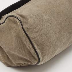 Dolce & Gabbana Tricolor Ostrich Leg Leather and Canvas Large Miss Sicily Top Handle Bag