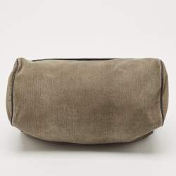Dolce & Gabbana Tricolor Ostrich Leg Leather and Canvas Large Miss Sicily Top Handle Bag