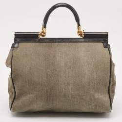 Dolce & Gabbana Tricolor Ostrich Leg Leather and Canvas Large Miss Sicily Top Handle Bag
