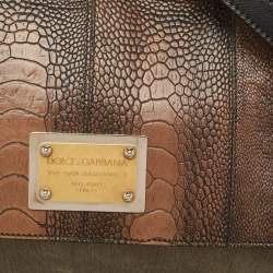 Dolce & Gabbana Tricolor Ostrich Leg Leather and Canvas Large Miss Sicily Top Handle Bag