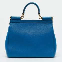 Pre Owned Dolce & Gabbana Blue Leather Medium Miss Sicily Top Handle Bag