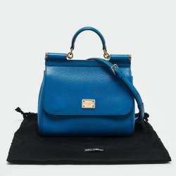 Pre Owned Dolce & Gabbana Blue Leather Medium Miss Sicily Top Handle Bag