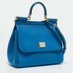 Pre Owned Dolce & Gabbana Blue Leather Medium Miss Sicily Top Handle Bag