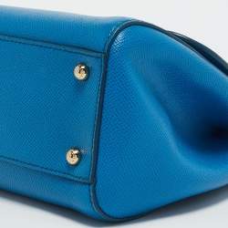 Pre Owned Dolce & Gabbana Blue Leather Medium Miss Sicily Top Handle Bag