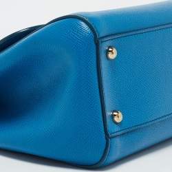 Pre Owned Dolce & Gabbana Blue Leather Medium Miss Sicily Top Handle Bag
