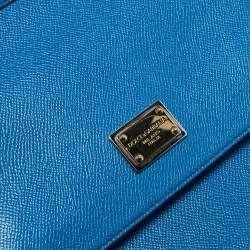 Pre Owned Dolce & Gabbana Blue Leather Medium Miss Sicily Top Handle Bag