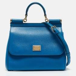 Pre Owned Dolce & Gabbana Blue Leather Medium Miss Sicily Top Handle Bag