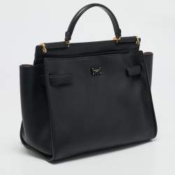 Dolce & Gabbana Black Leather Medium Sicily 62 Top Handle Bag