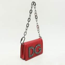 Pre Owned Dolce & Gabbana Red Quilted Leather DG Girls Shoulder Bag