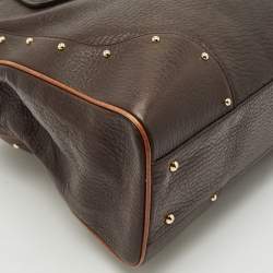 Dolce & Gabbana Two Tone Brown Pebbled Leather Charm Tote