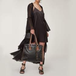 Dolce & Gabbana Two Tone Brown Pebbled Leather Charm Tote