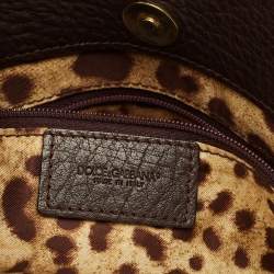Dolce & Gabbana Two Tone Brown Pebbled Leather Charm Tote