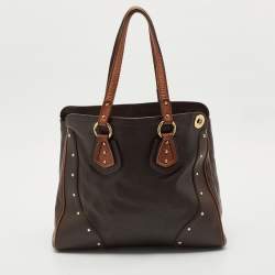 Dolce & Gabbana Two Tone Brown Pebbled Leather Charm Tote