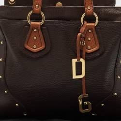 Dolce & Gabbana Two Tone Brown Pebbled Leather Charm Tote