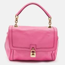 Dolce & Gabbana Pink Leather Padlock Top Handle Bag