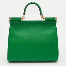 Pre Owned Dolce & Gabbana Green Leather Medium Miss Sicily Top Handle Bag