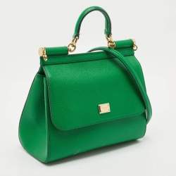 Pre Owned Dolce & Gabbana Green Leather Medium Miss Sicily Top Handle Bag