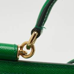 Pre Owned Dolce & Gabbana Green Leather Medium Miss Sicily Top Handle Bag