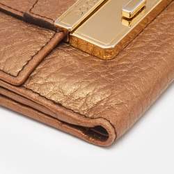 Dolce & Gabbana Gold Leather Metal Flap Compact Wallet