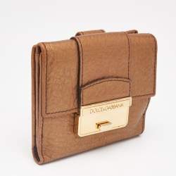 Dolce & Gabbana Gold Leather Metal Flap Compact Wallet