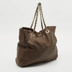 Dolce & Gabbana Dark Beige Quilted Leather Lily Glam Tote