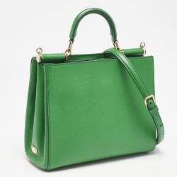 Pre Owned Dolce & Gabbana Green Leather Sicily Shopper Tote