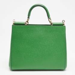Pre Owned Dolce & Gabbana Green Leather Sicily Shopper Tote