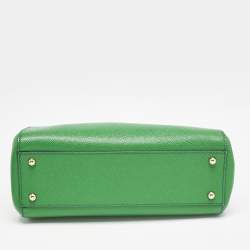 Pre Owned Dolce & Gabbana Green Leather Sicily Shopper Tote