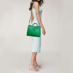 Pre Owned Dolce & Gabbana Green Leather Sicily Shopper Tote