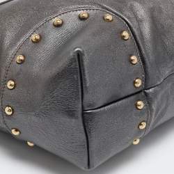 Dolce & Gabbana Metallic Grey Leather Studded Zip Tote