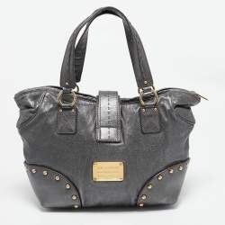 Dolce & Gabbana Metallic Grey Leather Studded Zip Tote