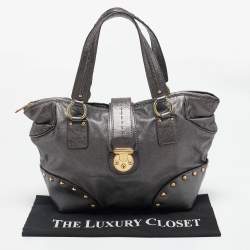 Dolce & Gabbana Metallic Grey Leather Studded Zip Tote
