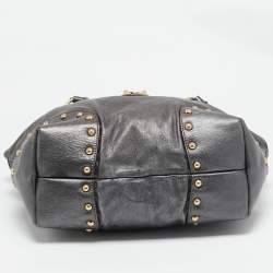 Dolce & Gabbana Metallic Grey Leather Studded Zip Tote