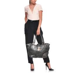 Dolce & Gabbana Metallic Grey Leather Studded Zip Tote