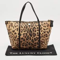 Dolce & Gabbana Black/Brown Leopard Print Coated Canvas Miss Escape Zip Tote