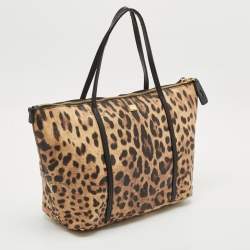 Dolce & Gabbana Black/Brown Leopard Print Coated Canvas Miss Escape Zip Tote