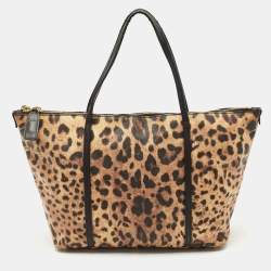 Dolce & Gabbana Black/Brown Leopard Print Coated Canvas Miss Escape Zip Tote