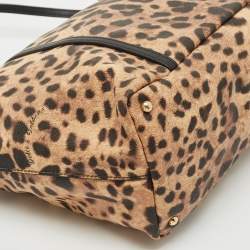 Dolce & Gabbana Black/Brown Leopard Print Coated Canvas Miss Escape Zip Tote