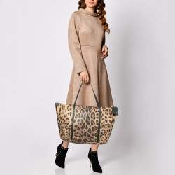 Dolce & Gabbana Black/Brown Leopard Print Coated Canvas Miss Escape Zip Tote
