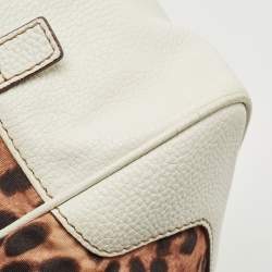 Dolce & Gabbana White/Brown Leopard Print Fabric and Leather Satchel