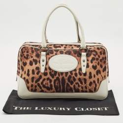 Dolce & Gabbana White/Brown Leopard Print Fabric and Leather Satchel
