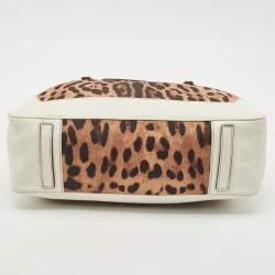 Dolce & Gabbana White/Brown Leopard Print Fabric and Leather Satchel