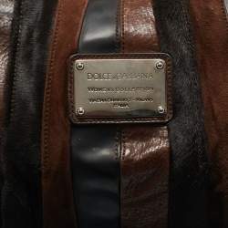 Dolce & Gabbana Two Tone Brown Calf Hair and Mix Leather Miss Urbanette Satchel