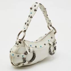 Dolce & Gabbana White Leather Studded Shoulder Bag