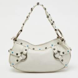 Dolce & Gabbana White Leather Studded Shoulder Bag